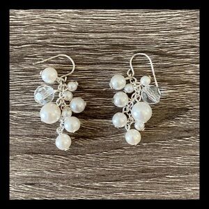 Gorgeous cascading pearl crystal dangle earrings cocktail party fashion jewelry
